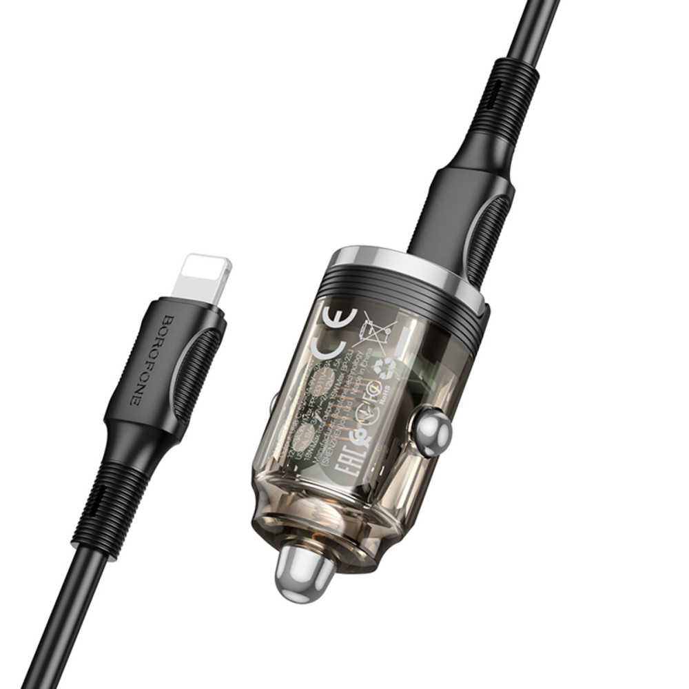 Автомобильное зарядное устройство BOROFONE BZ29A Talented PD36W+QC3.0 car charger set(C to iP) Black