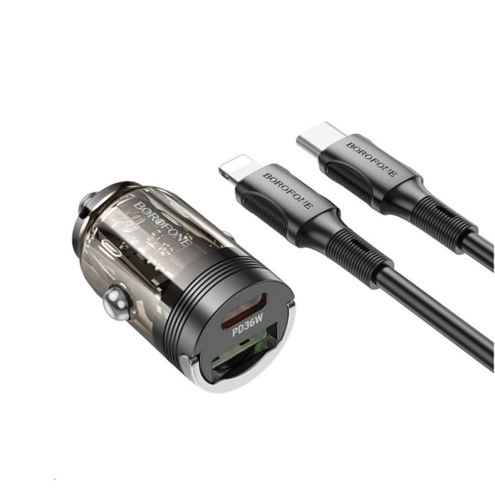 Автомобильное зарядное устройство BOROFONE BZ29A Talented PD36W+QC3.0 car charger set(C to iP) Black