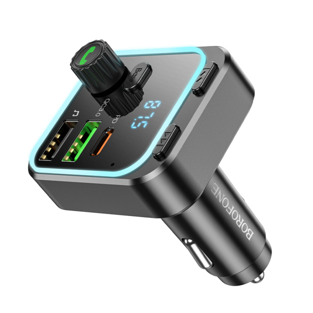 FM-модулятор с зарядным устройствомом BOROFONE BC53 Highway PD20W+QC3.0 car BT FM transmitter 18W Black