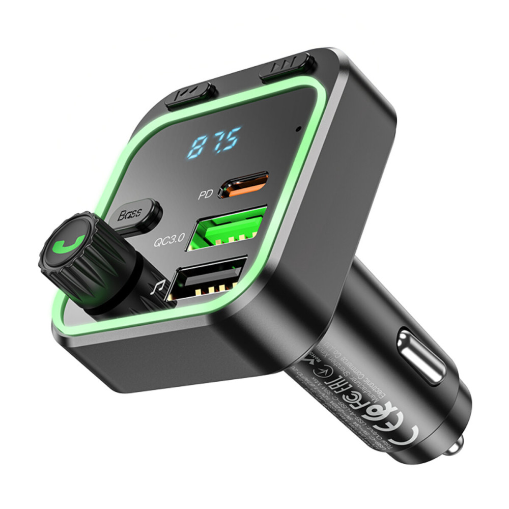FM-модулятор с зарядным устройствомом BOROFONE BC53 Highway PD20W+QC3.0 car BT FM transmitter 18W Black
