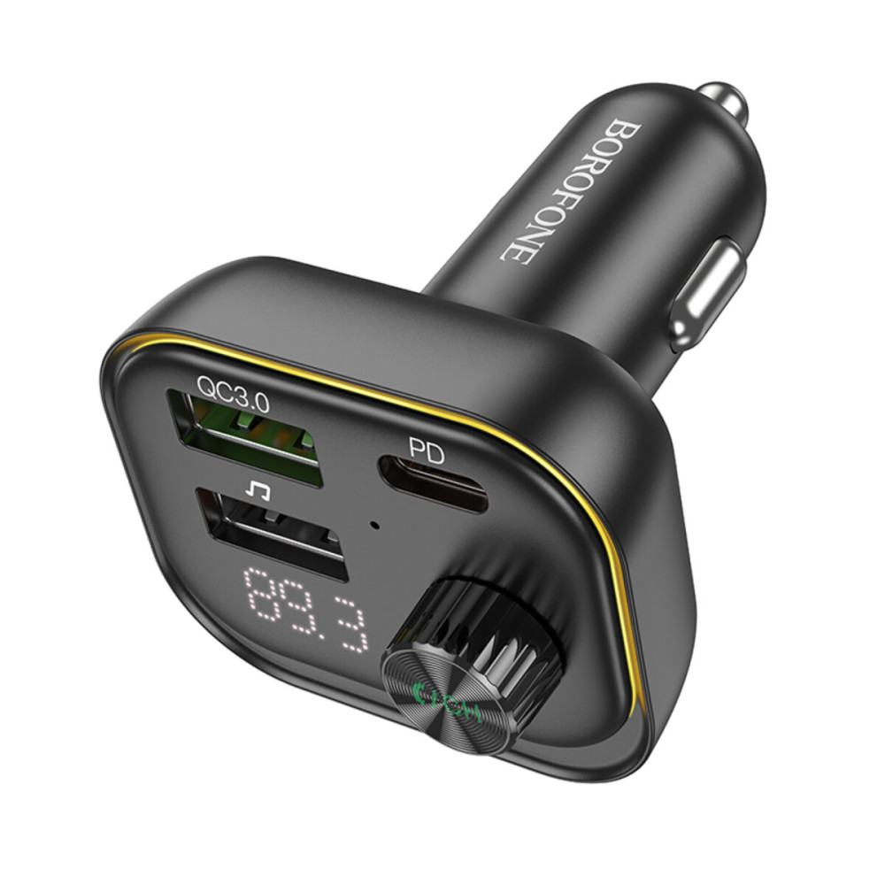 FM-модулятор с зарядным устройствомом BOROFONE BC54 Acertar PD30W+QC3.0 car BT FM transmitter 18W Black