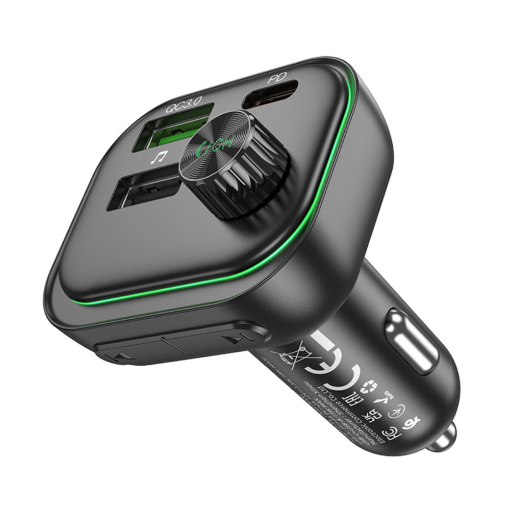 FM-модулятор с зарядным устройствомом BOROFONE BC54 Acertar PD30W+QC3.0 car BT FM transmitter 18W Black