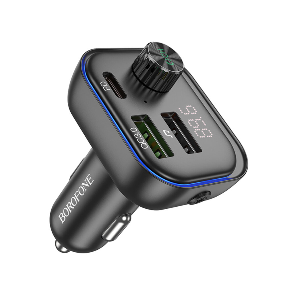 FM-модулятор с зарядным устройствомом BOROFONE BC54 Acertar PD30W+QC3.0 car BT FM transmitter 18W Black
