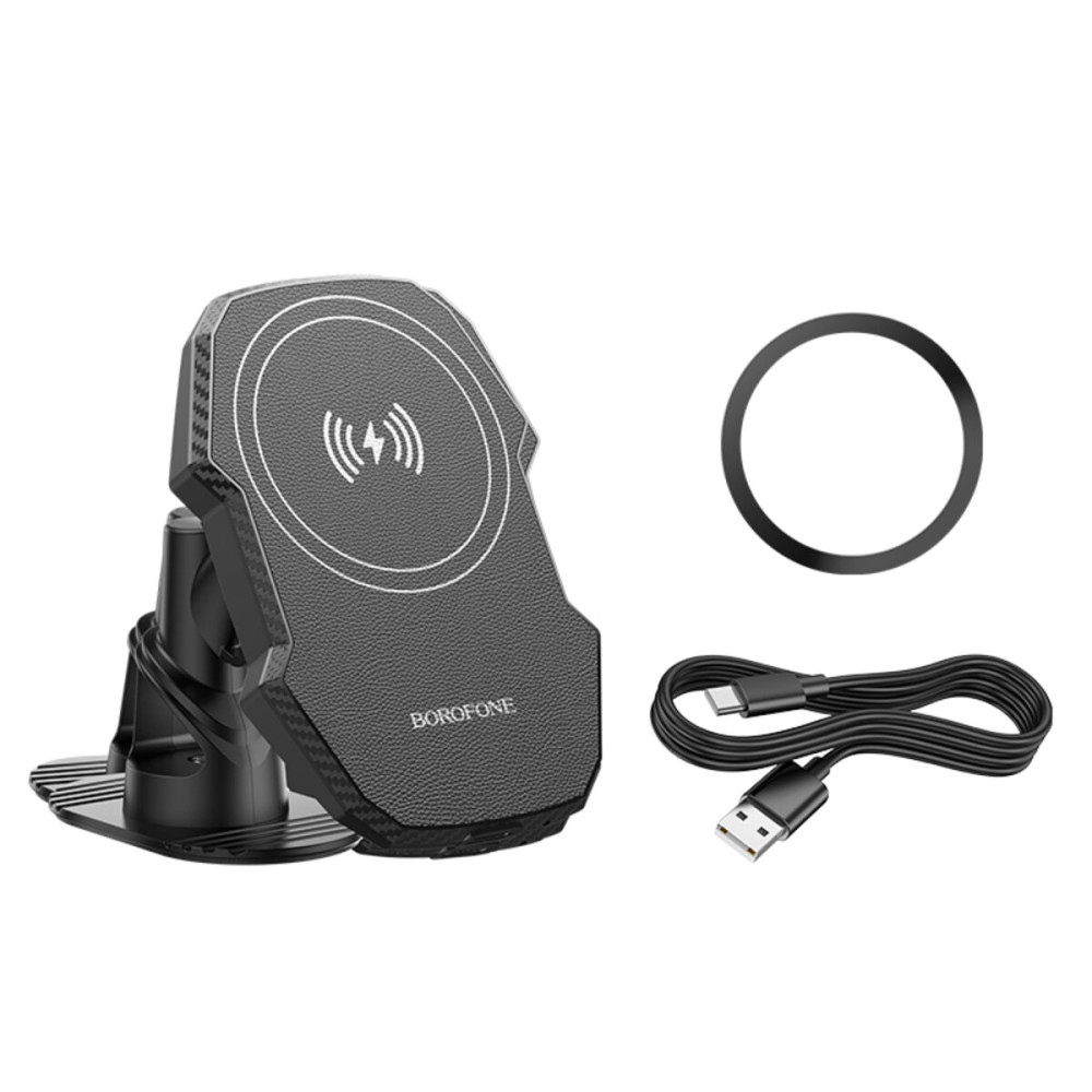 Держатель для мобильного с БЗП BOROFONE BH216 Adelante magnetic wireless fast charging car holder(center console) Black