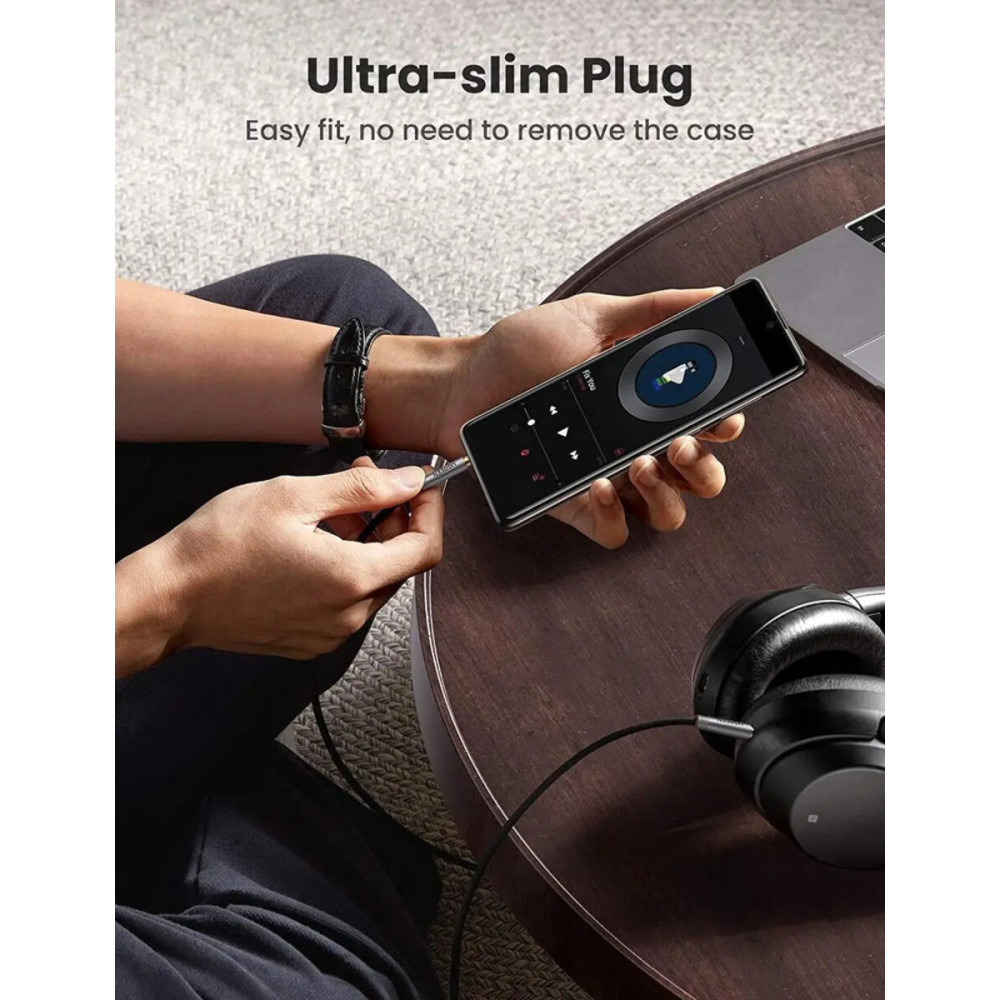 Аудіо кабель UGREEN AV150 3.5mm Cable Male to Male Alu Case Braid 1m (Silver gray)(UGR-50355)
