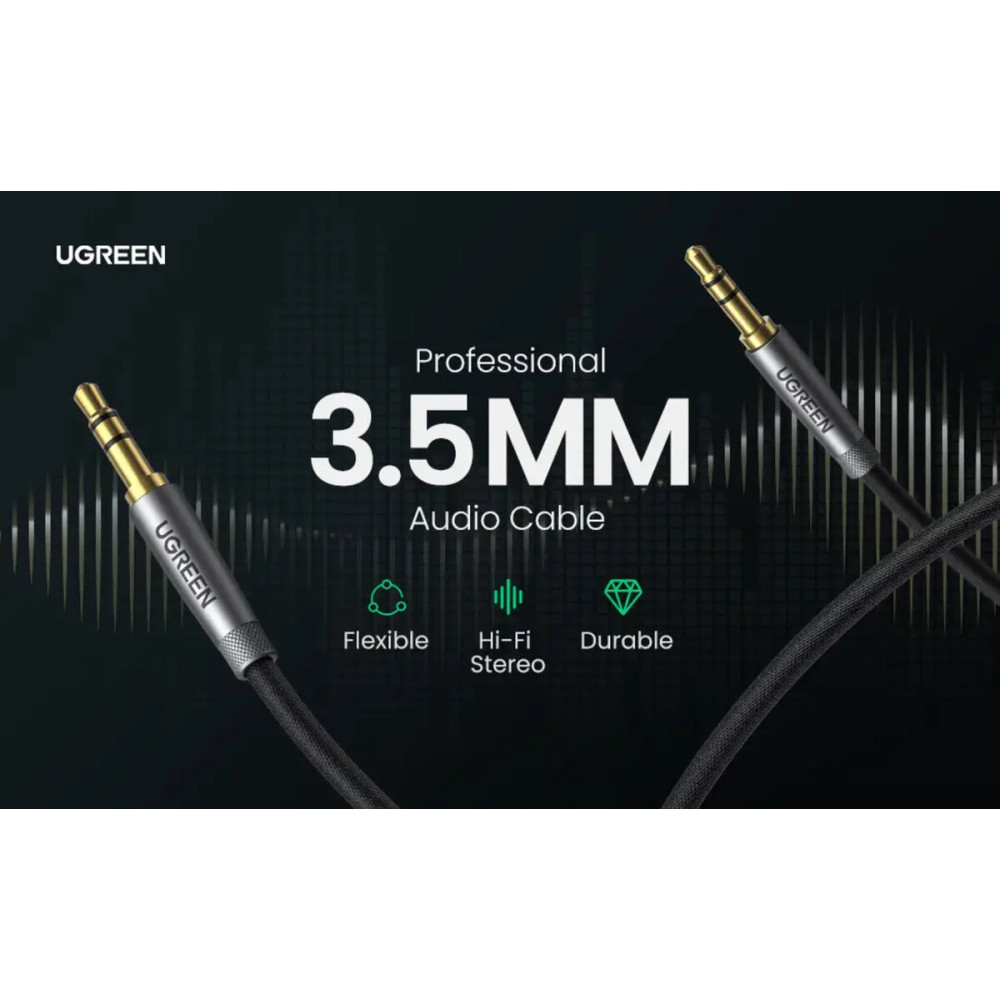 Аудіо кабель UGREEN AV150 3.5mm Cable Male to Male Alu Case Braid 1m (Silver gray)(UGR-50355)