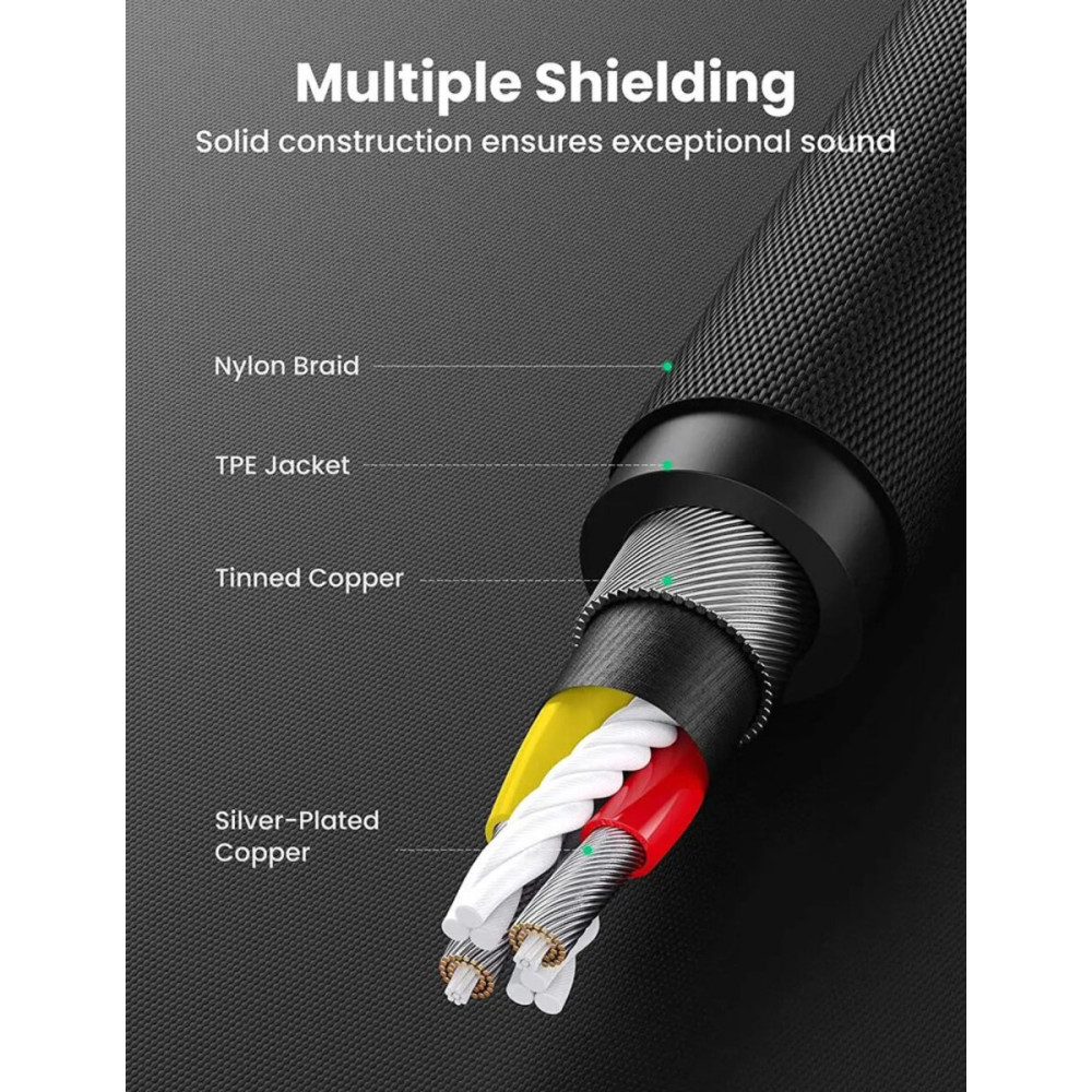 Аудіо кабель UGREEN AV150 3.5mm Metal Connector Alu Case Braided Audio Cable 2m(UGR-70899)