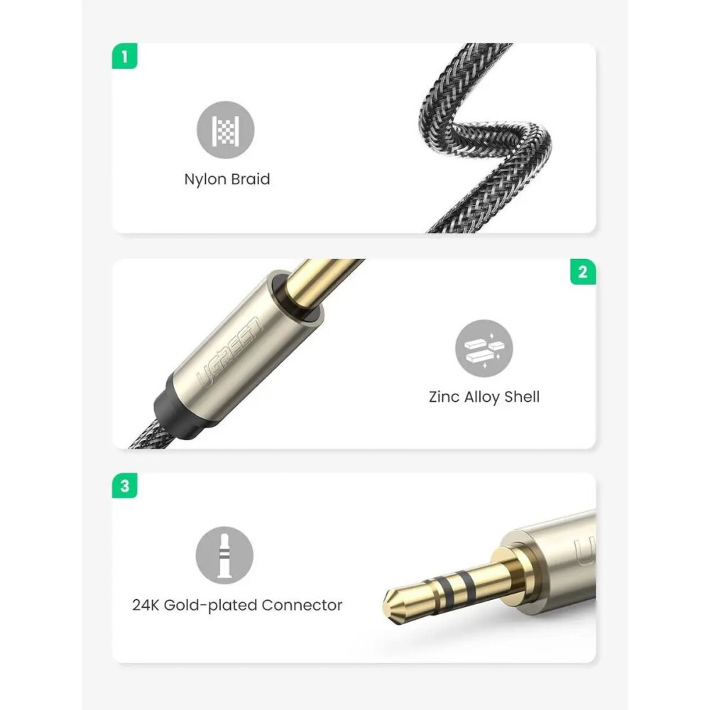 Аудіо кабель UGREEN AV127 3.5mm to 6.35mm TRS Stereo Audio Cable 2m (Gray)(UGR-10628)