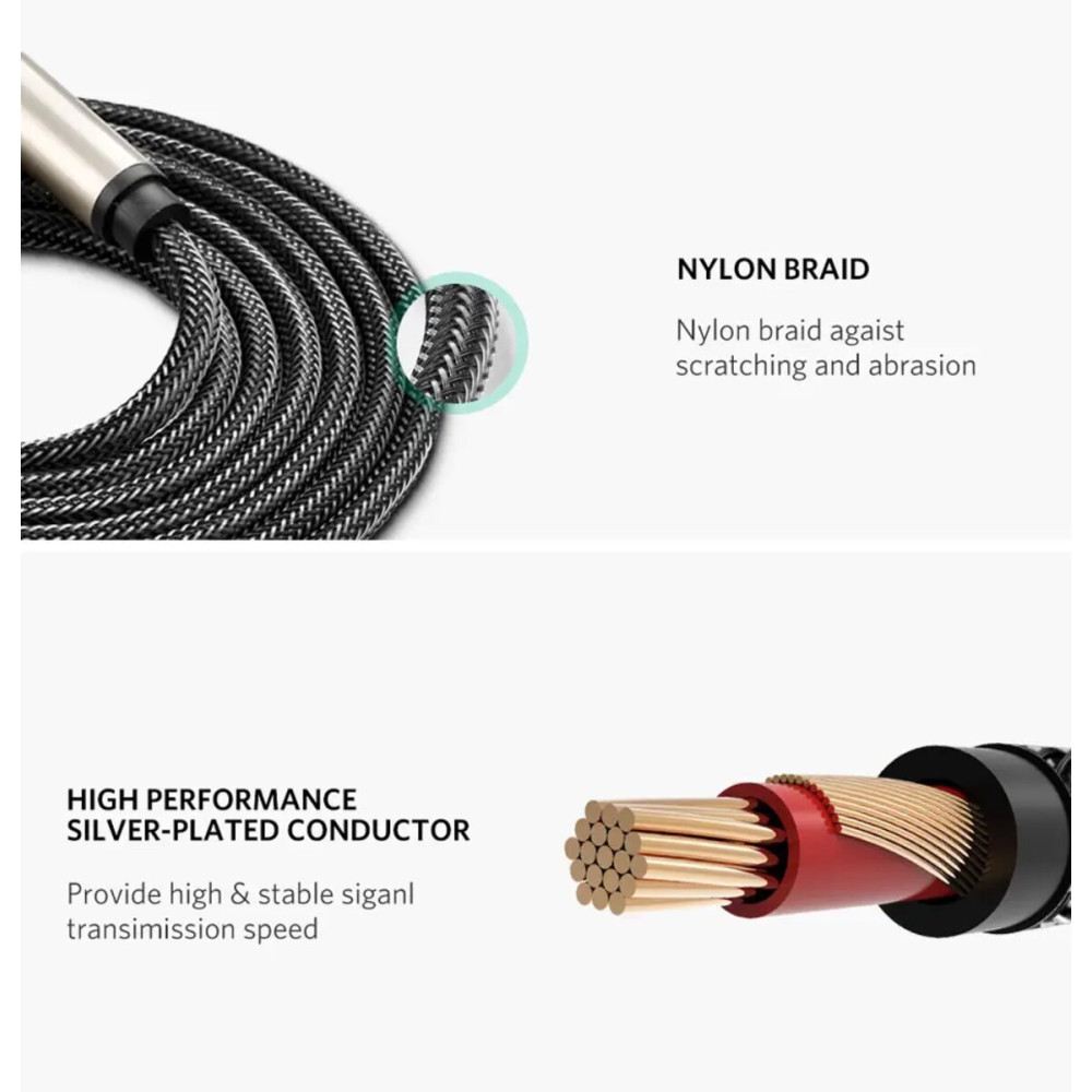 Аудіо кабель UGREEN AV128 6.5mm  Male to Male Audio Cable Gray 2m(UGR-10638)