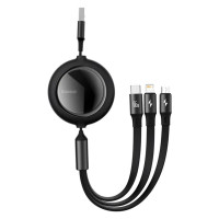 Кабель Baseus Bright Mirror 2 Series Retractable 3-in-1 Fast Charging  Data Cable USB to M+L+C 66W 1.1m Black