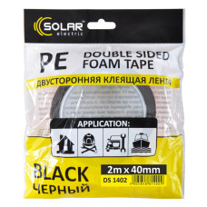 Стрічка клеюча двостороння Solar, PE, чорна, 40ммx2м