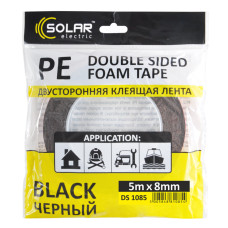 Стрічка клеюча двостороння Solar, PE, чорна, 8ммx5м