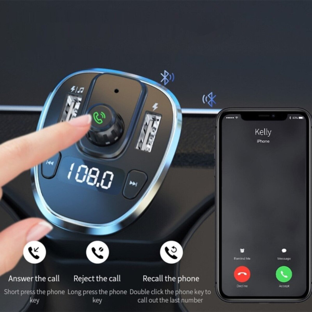 Автомобильное зарядное устройство ESSAGER Dynamic Car Bluetooth MP3 Car Charger Sliver