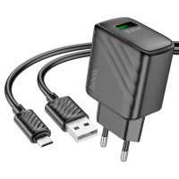 Мережевий зарядний пристрій HOCO CS21A Rich single port QC3.0 charger set(Micro)(EU) Black