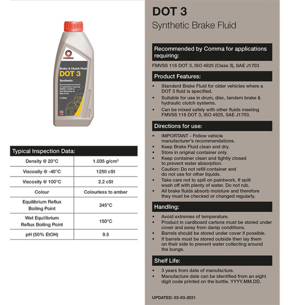 Гальмівна рідина Comma DOT 3 BRAKE FLUID 1л