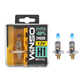 Галогенова лампа Winso H1 12V 55W P14.5s SET HYPER +60% Галогенова лампа Winso H1 12V 55W P14.5s SET HYPER +60%