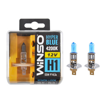 Галогенова лампа Winso H1 12V 55W P14.5s SET HYPER BLUE 4200K Галогенова лампа Winso H1 12V 55W P14.5s SET HYPER BLUE 4200K