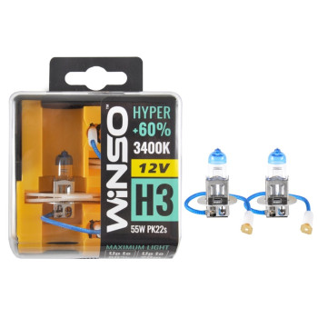 Галогенова лампа Winso H3 12V 55W PK22s SET HYPER +60% Галогенова лампа Winso H3 12V 55W PK22s SET HYPER +60%