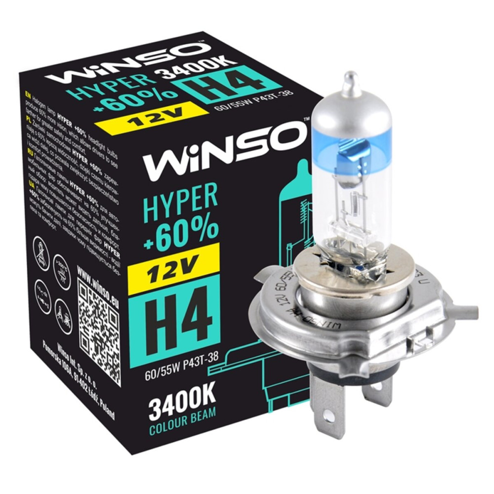 Галогеновая лампа Winso H4 12V 60/55W P43t-38 HYPER +60%