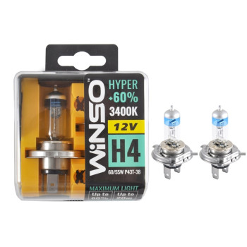 Галогенова лампа Winso H4 12V 60/55W P43t-38 SET HYPER +60% Галогенова лампа Winso H4 12V 60/55W P43t-38 SET HYPER +60%
