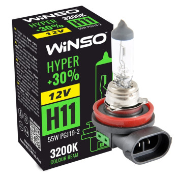 Галогенова лампа Winso H11 12V 55W PGJ19-2 HYPER +30% Галогенова лампа Winso H11 12V 55W PGJ19-2 HYPER +30%