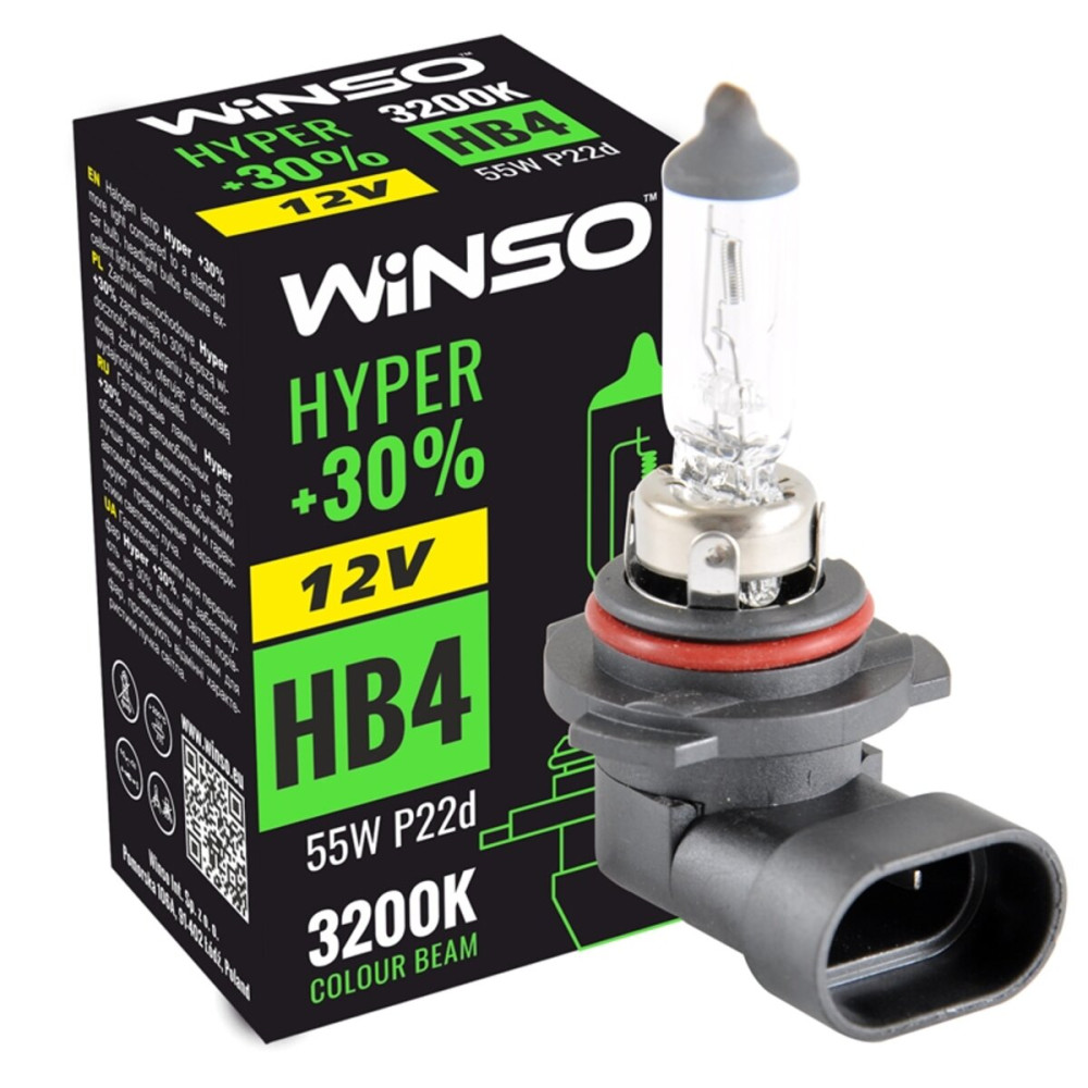 Галогеновая лампа Winso HB4 12V 55W P22d HYPER +30%