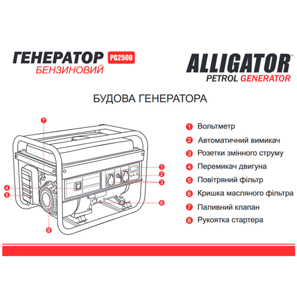 Генератор Alligator бензиновий 2,2кВт (ном 2,0кВт)