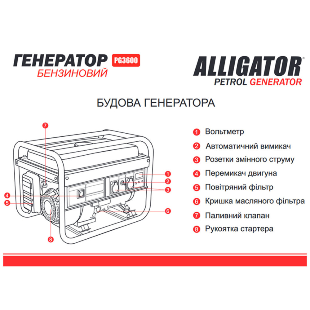 Генератор Alligator бензиновий 2,8кВт (ном 2,5кВт)