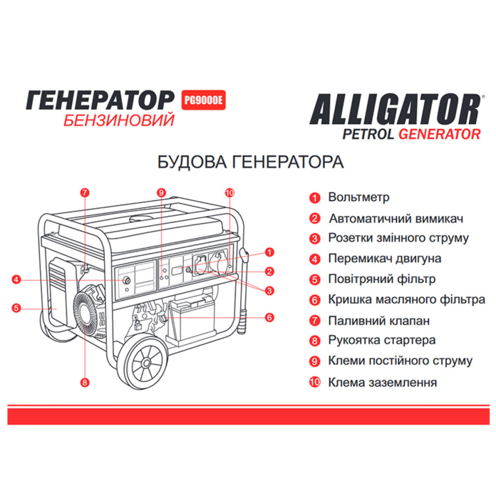 Генератор Alligator бензиновий 7,5кВт (ном 7,0кВт) з електростартером