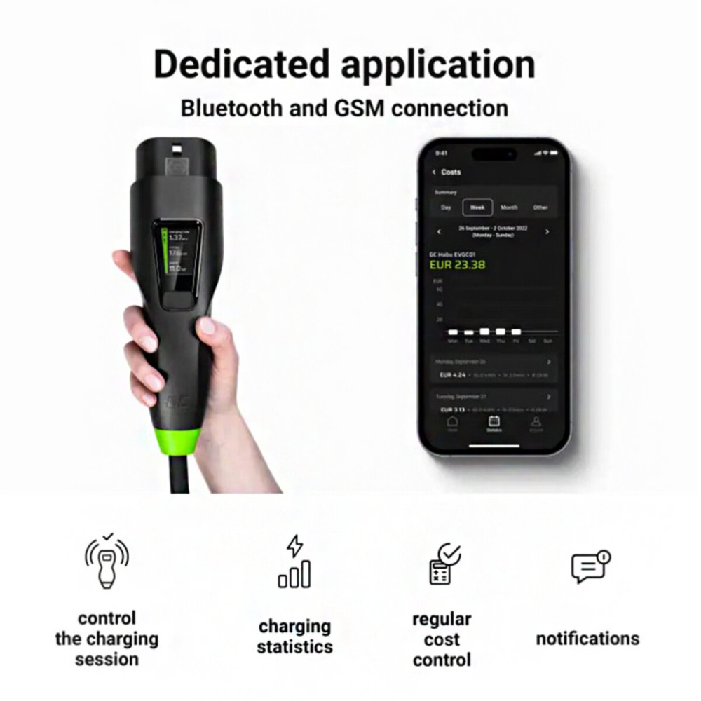 Мобільний зарядний пристрій Green Cell Habu EV 11кВт 7м Type-2 для CEE, 16А Wallbox 2в1 з додатком GC
