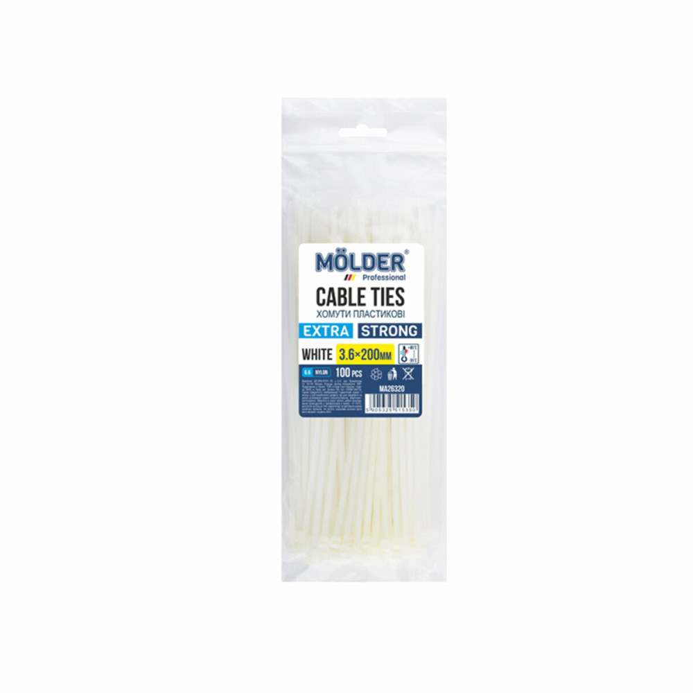 Хомуты Molder пластиковые белые 3,6x200, 100шт
