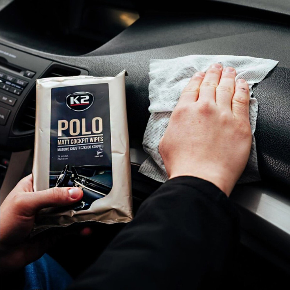 Салфетки влажные для очистки приборной панели и пластиковых деталей K2 Polo Matt Cockpit Wipes 24шт