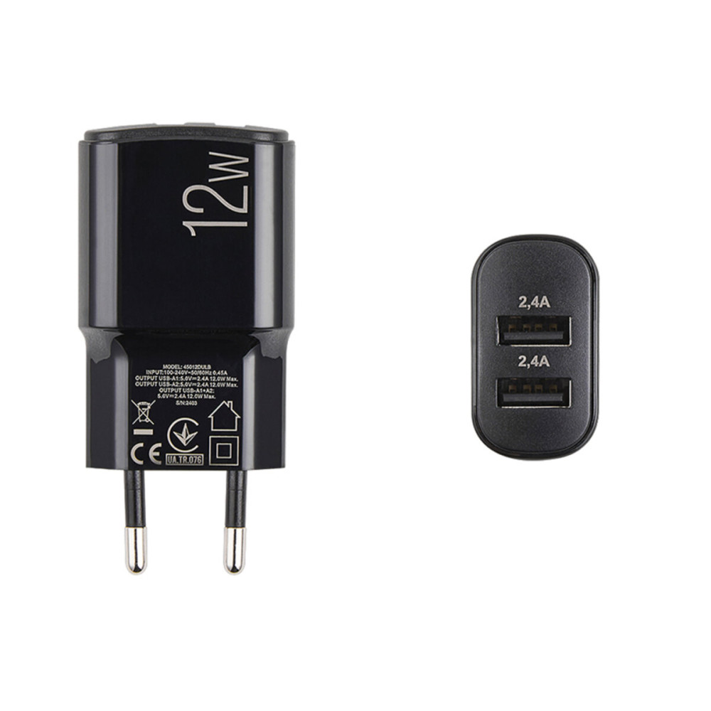 Сетевое зарядное устройство Brevia ePower 12W 2xUSB-A черный