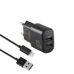 Сетевое зарядное устройство Brevia ePower 12W 2xUSB-A + кабель USB-A to Lightning 1м черный