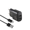 Сетевое зарядное устройство Brevia ePower 12W 2xUSB-A + кабель USB-A to USB-C 1м черный