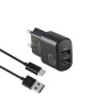 Мережевий зарядний пристрій Brevia ePower 12W 2xUSB-A + кабель USB-A to USB-C 1м чорний