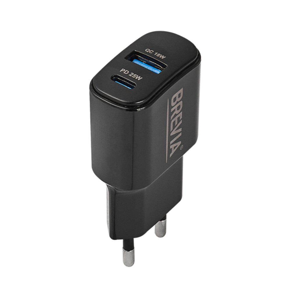 Мережевий зарядний пристрій Brevia ePower PD25W USB-C+USB-A чорний