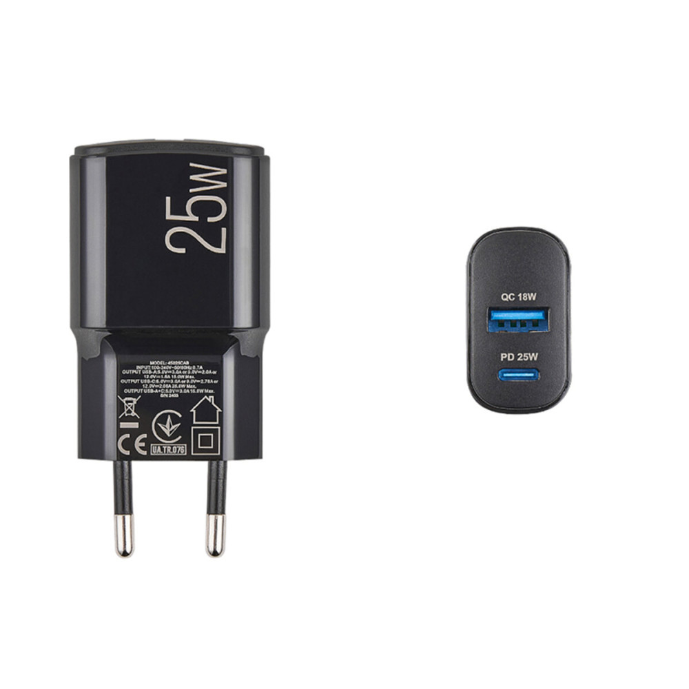 Мережевий зарядний пристрій Brevia ePower PD25W USB-C+USB-A чорний
