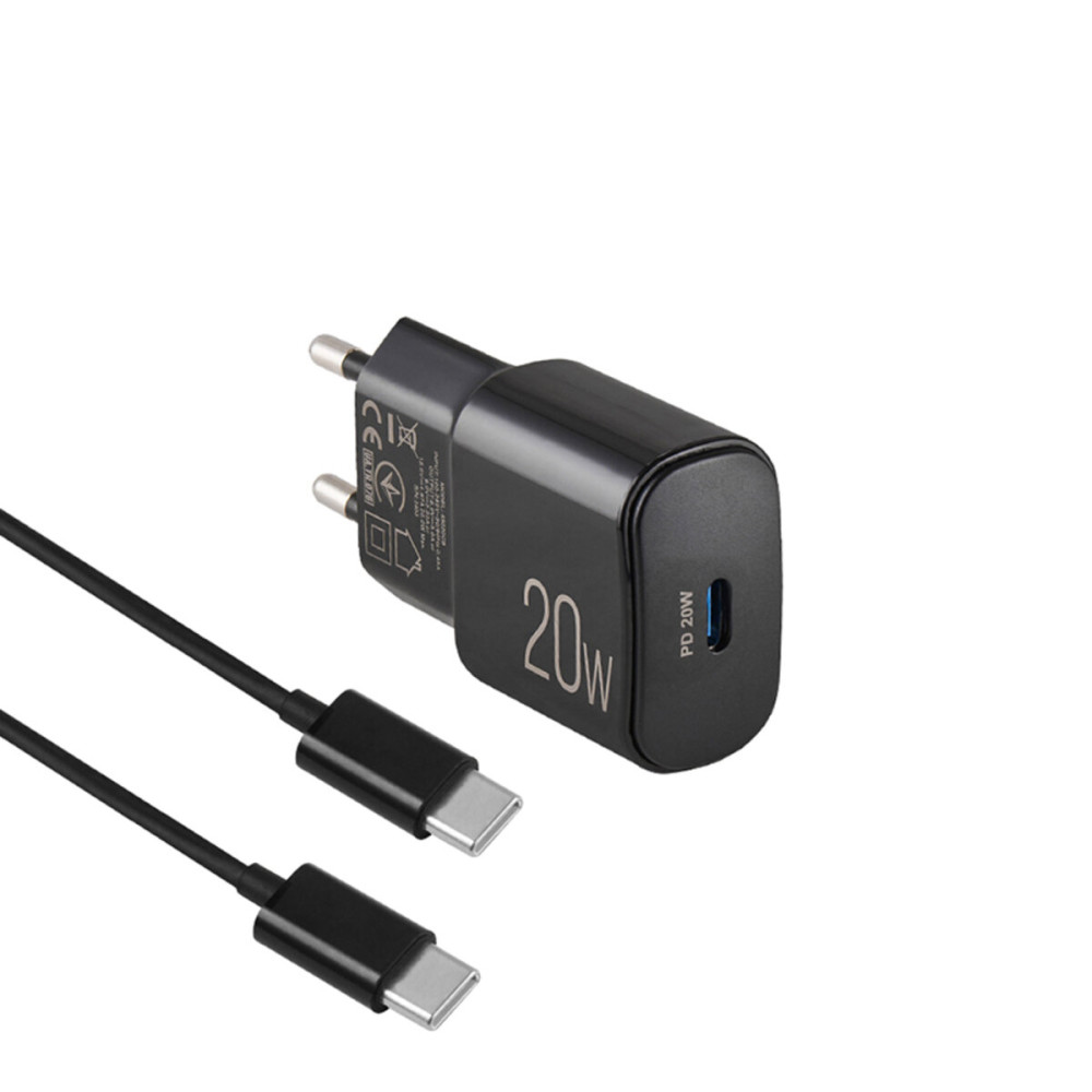 Мережевий зарядний пристрій Brevia ePower PD20W + кабель USB-C to USB-C 1м чорний