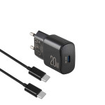 Мережевий зарядний пристрій Brevia ePower PD20W + кабель USB-C to USB-C 1м чорний