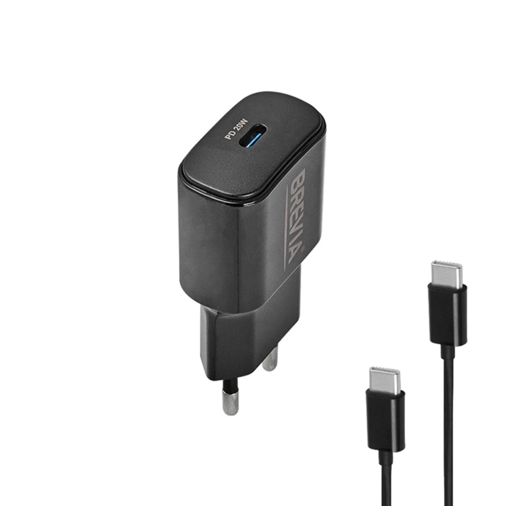 Мережевий зарядний пристрій Brevia ePower PD20W + кабель USB-C to USB-C 1м чорний