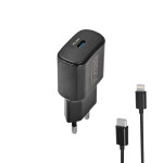 Мережевий зарядний пристрій Brevia ePower PD20W + кабель USB-C to Lightning 1м чорний