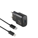 Мережевий зарядний пристрій Brevia ePower PD20W + кабель USB-C to Lightning 1м чорний
