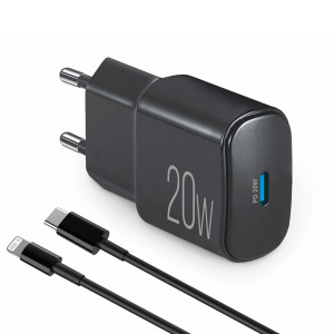 Мережевий зарядний пристрій Brevia ePower PD20W + кабель USB-C to Lightning 1м чорний