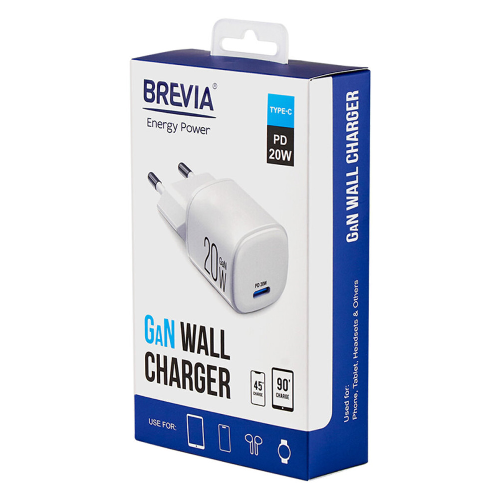 Сетевое зарядное устройство Brevia ePowerGaN PD20W USB-C белый