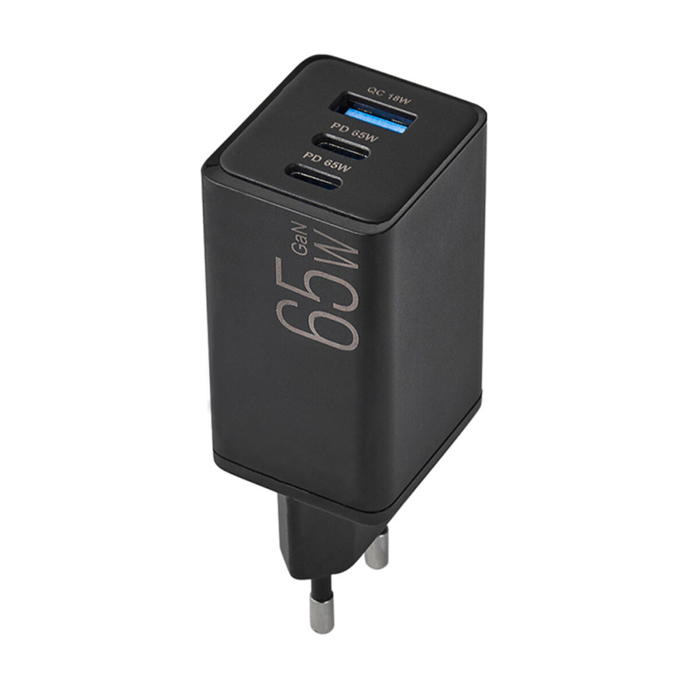 Мережевий зарядний пристрій Brevia ePowerGaN PD65W 2xUSB-C+USB-A чорний