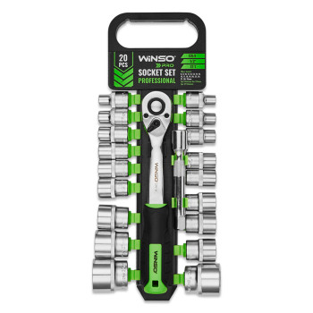 Профессиональный набор торцевых головок с трещоточкой и удлинителем Winso Pro 1/2" 72Т CR-V 8-32мм 20шт