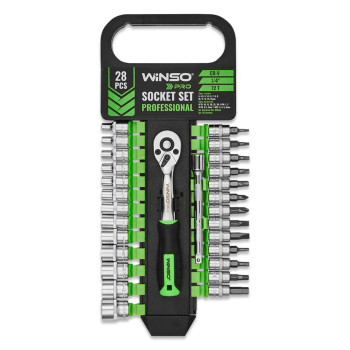 Професійний набір головок торцевих з тріскачкою та подовжувачем Winso Pro CR-V 1/4' 72Т 28шт Професійний набір головок торцевих з тріскачкою та подовжувачем Winso Pro CR-V 1/4' 72Т 28шт