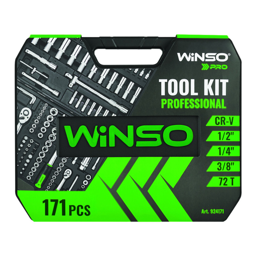 Професійний набір інструментів в кейсі Winso Pro 1/2', 1/4', 3/8' 72T, CR-V, 171од.