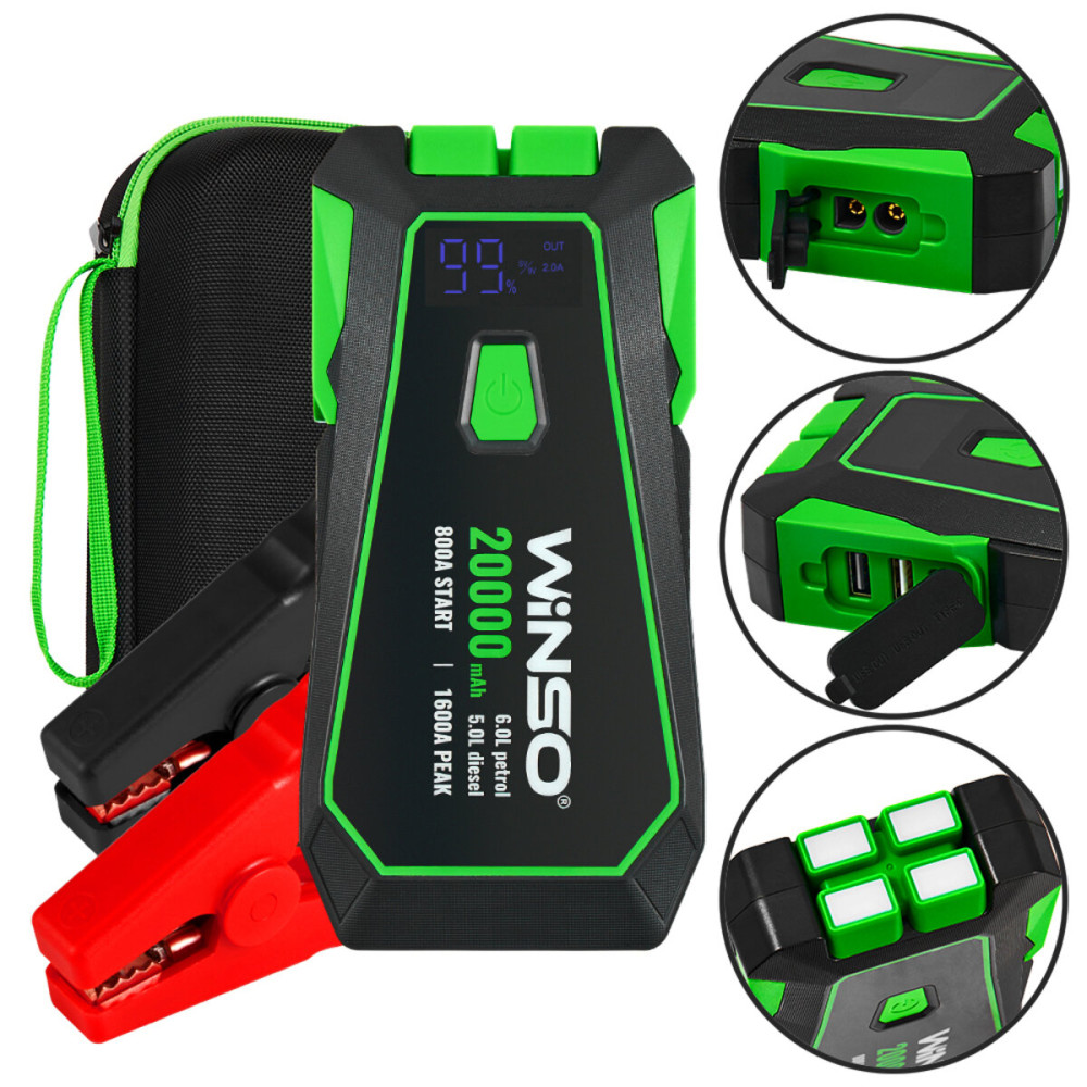 Пусковий пристрій Winso Jump Starter 800A/1600A 20000mAh зі Smart-клемами
